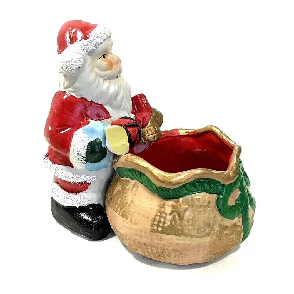 Vintage Santa Claus Bisque Candy Bowl Planter Candle Holder Spaghetti Hand Paint